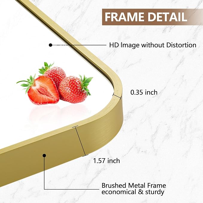22x30 Inch Gold Mirror, Framed Rectangle Mirror - Image 4