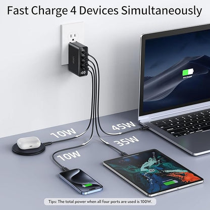 100W USB C Travel Charger, 4-Ports Foldable Travel Adapter Plug Converter - Image 4