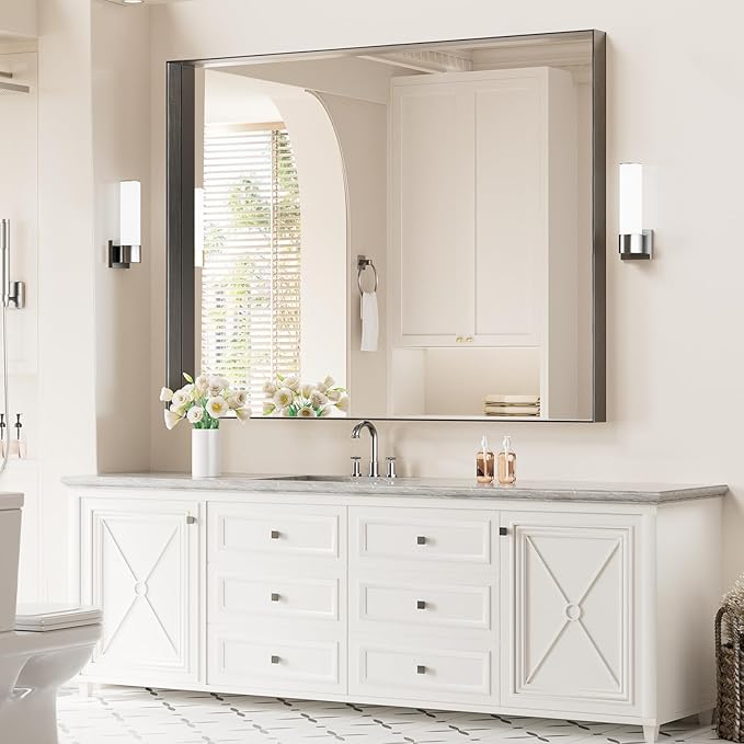 Koonmi 36x48 Inch Black Metal Framed Bathroom Mirror - Image 2