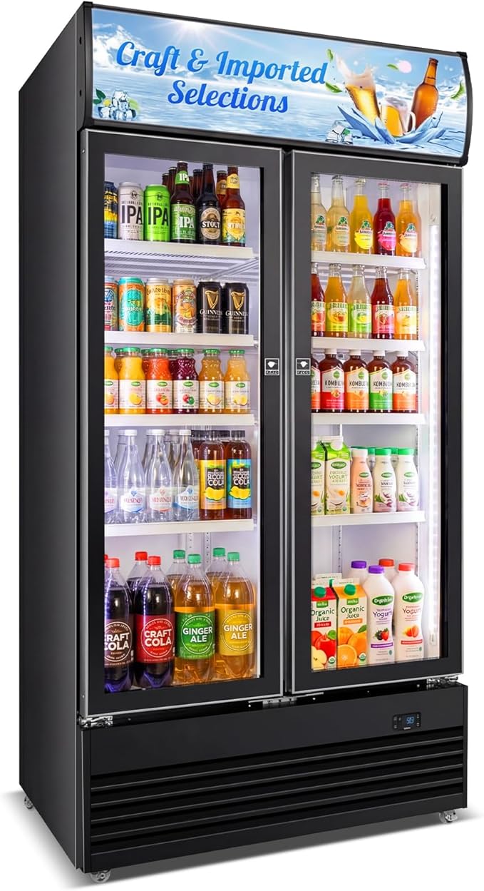Commercial Display Beverage Fridge, 40″ Double Glass Door Refrigerator by Velivi-SpecialistinFridge