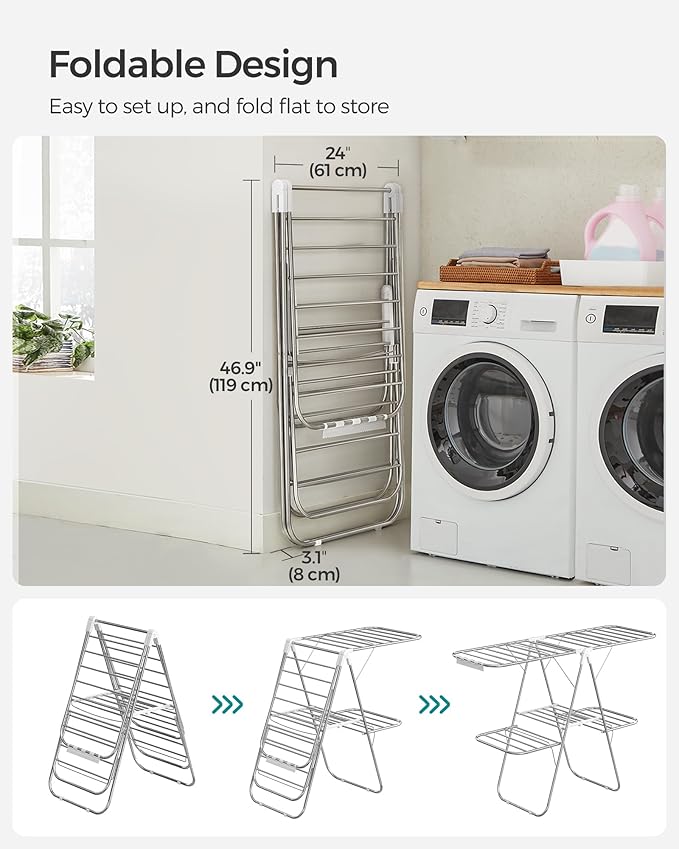 SONGMICS Clothes Drying Rack, Foldable 2-Level Laundry Drying Rack, - Image 7