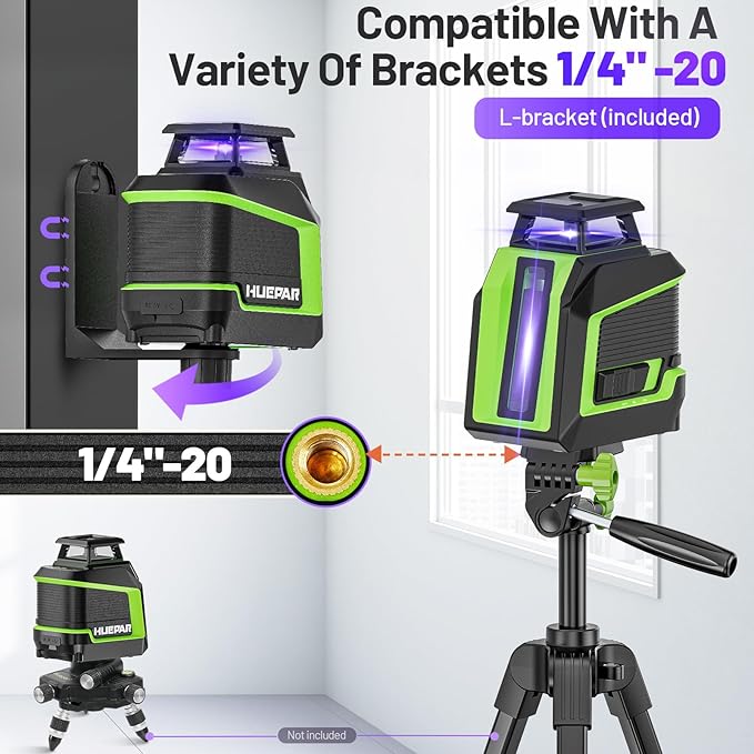 360° Laser Level, HUEPAR 82-165Ft 3 Brightness Levels Self Leveling Laser Level - Image 4