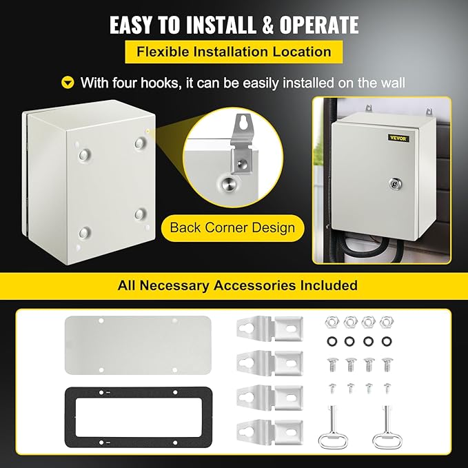 VEVOR NEMA Steel Enclosure, IP66 Waterproof & Dustproof, Outdoor/Indoor - Image 6