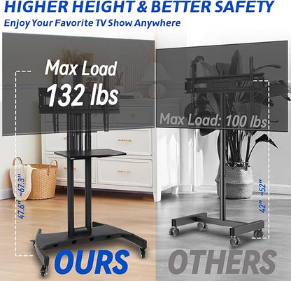 GCCSJ Rolling TV Stand with Adjustable Shelf，Portable TV Stand on Wheels - Image 5
