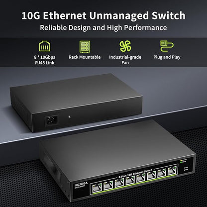8 Port 10G Ethernet Switch Unmanaged, - Image 3