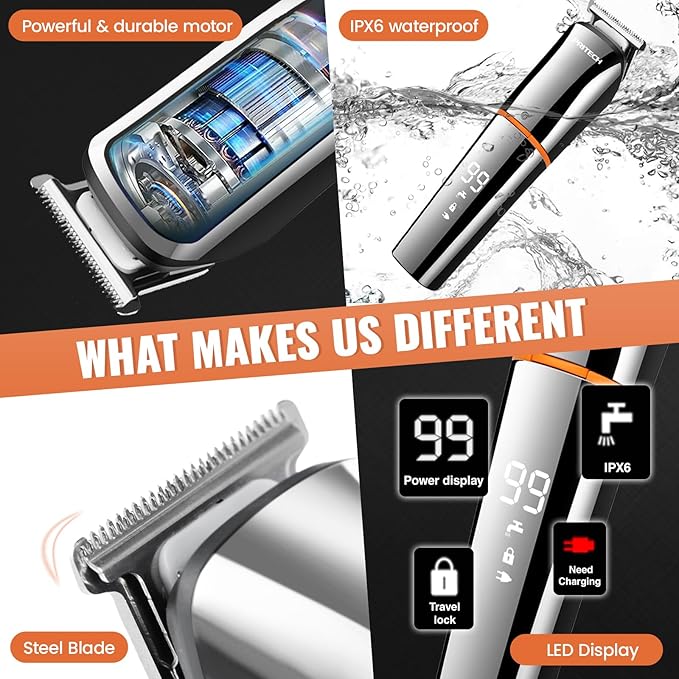PRITECH Beard Trimmer for Men, 6 in 1 Hair Clippers Kit, Precision Cordless - Image 8