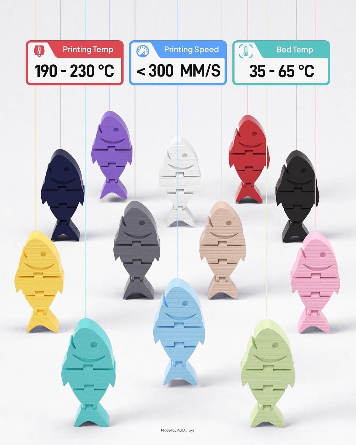 ELEGOO Matte PLA 3D Printer Filament 1.75mm Bundle 4KG Sunshine 4 Colors