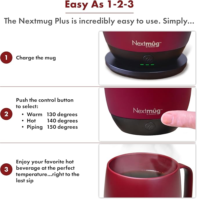 Nextmug Plus Temperature-Controlled, Self-Heating Mug – No App, Long-Lasting - Image 4