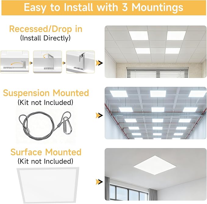 2 Pack 2x4 LED Flat Panel Light Drop Ceiling Office Fixture, Surface Mount Drop - Image 4