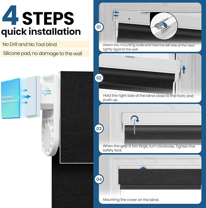 No Drill Motorized Blinds with Remote, Cordless Smart Electric Roller Shades - Image 5