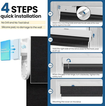 No Drill Motorized Blinds with Remote, Cordless Smart Electric Roller Shades - Image 5