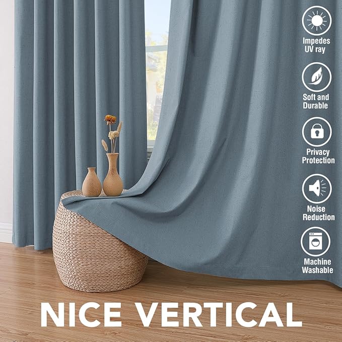 H.VERSAILTEX Primitive Linen Curtains 100% Blackout Curtain Drapes Burlap - Image 7