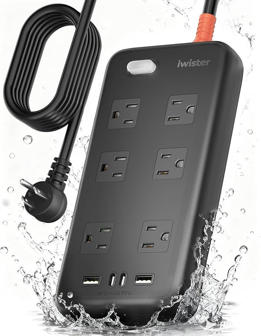 Iwister Outdoor Power Strip Weatherproof IPX6, 6 Ft Extension Cord, 4 USB Ports by Unknown