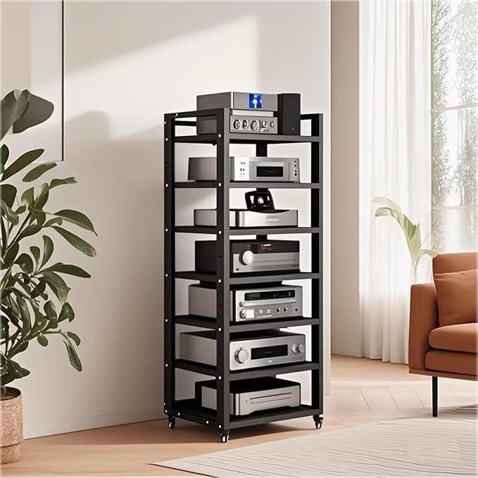 Dernoing 7 Tier Audio Rack Tower, CD Record Player Stereo Receiver AV Equipment - Image 4