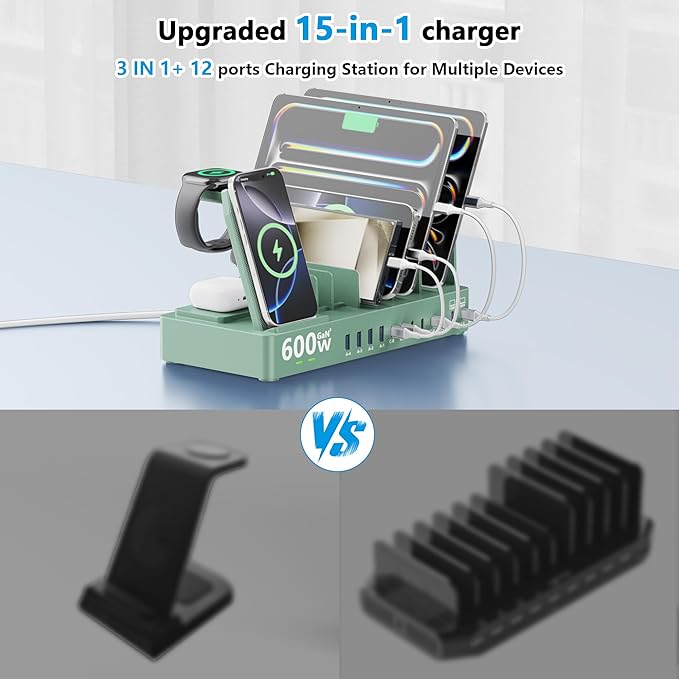 600w Charging Station for Multiple Devices, 15 in 1 Wireless Charger - Image 3