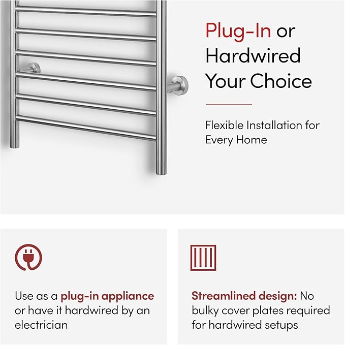 Heated Towel Rack, 10-Bar Wall-Mounted Electric Towel Warmer, Brushed Stainless - Image 10