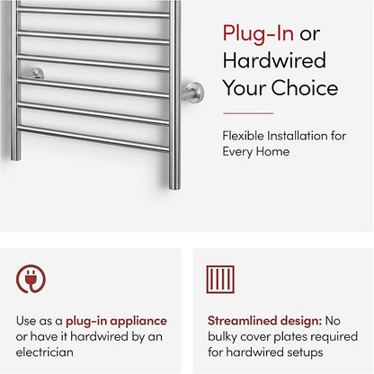 Heated Towel Rack, 10-Bar Wall-Mounted Electric Towel Warmer, Brushed Stainless - Image 10