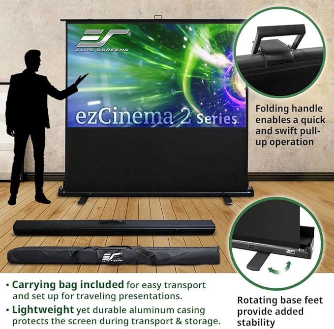 Elite Screens ezCinema 2 Projector Screen, 105-inch 4:3 Portable Manual Floor - Image 6
