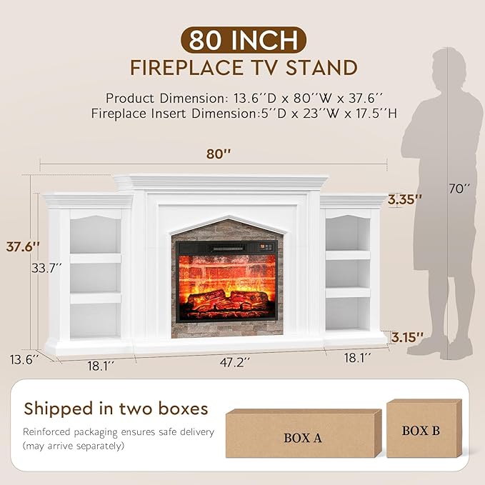 LGHM 80" Fireplace TV Stand for TVs Up to 90 Inch, Electric Fireplace - Image 9