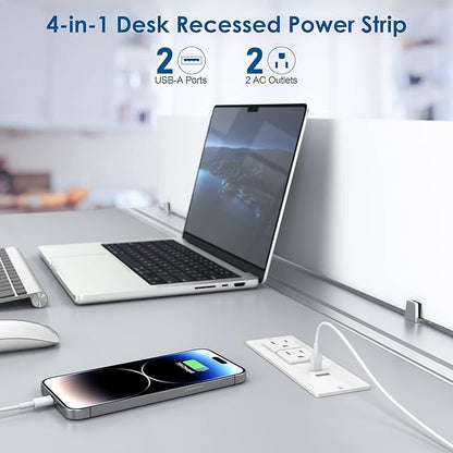 Conference Recessed Power Strip Socket 6.56Ft Cord, Desktop Power Grommet Power - Image 2