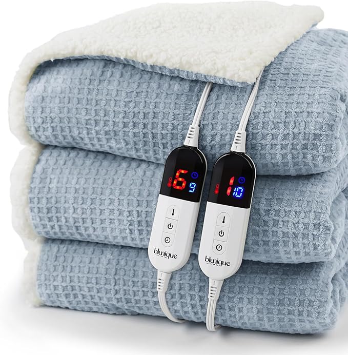 Heated Blanket Electric Blanket King Waffle, 90x100 Inches Dual Controllers by blunique