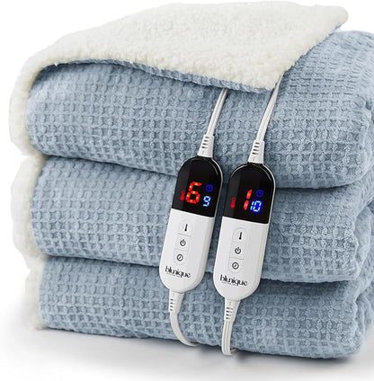 Heated Blanket Electric Blanket King Waffle, 90x100 Inches Dual Controllers by blunique