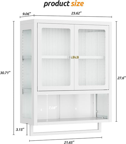 Bathroom Wall Cabinet with 2 Glass Door, Bathroom Medicine Cabinet with Towels - Image 3