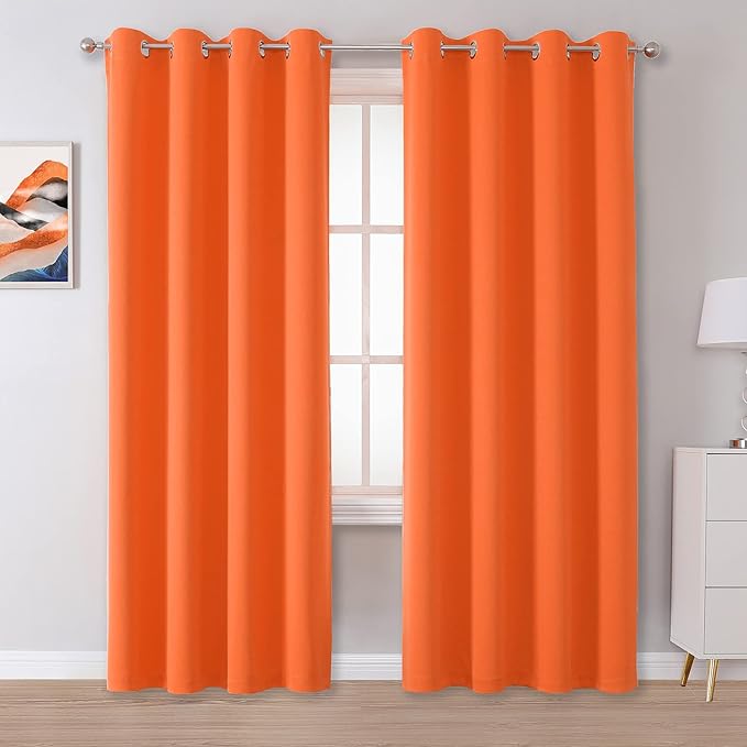DUALIFE Orange Curtains for Living Room Bedroom Light Blocking Triple Weave by DUALIFE
