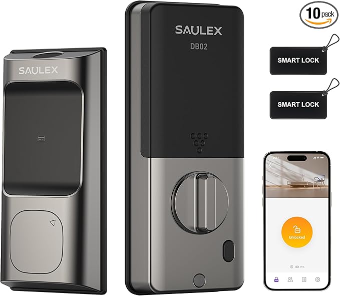 Saulex DB02 Smart Lock, Built-in Wi-Fi, 5-in-1 Keyless Entry Front Door Lock by SaulexSmartFingerprintLock