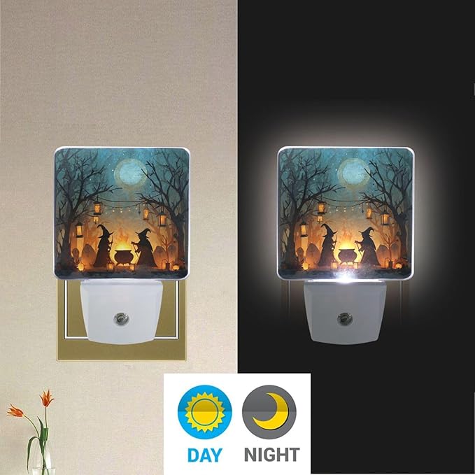 Pigsaly Led Night Light Halloween Witches Cauldron Tombstones Bare Trees Night - Image 5