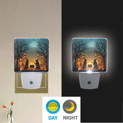 Pigsaly Led Night Light Halloween Witches Cauldron Tombstones Bare Trees Night - Image 5