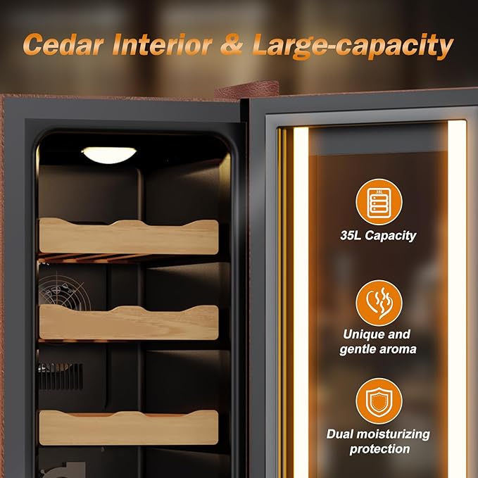 Electric Humidor with Leather-35L Cooling & Heating Humidor, Smart Touch - Image 4