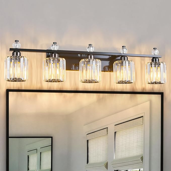 FDPBY Bathroom Vanity Lights 5-Light Plating Black Modern Crystal Vanity Light by FDPBY