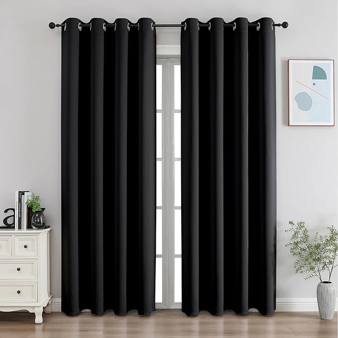 CUCRAF Black Blackout Curtains 90 Inches Long, Thermal Insulated Noise Reducing by CUCRAF