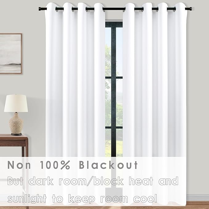 KOUFALL White Grommet Curtains 96 Inches Long, 2 Panels Set 8 FT 60% Blackout - Image 3