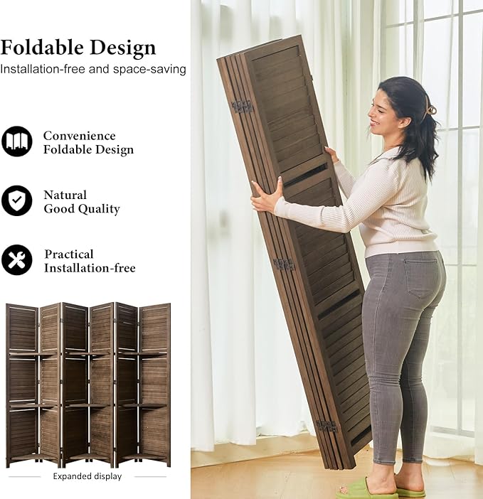 Partition Room Dividers, Folding Wood Privacy Screen - Image 3