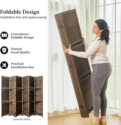 Partition Room Dividers, Folding Wood Privacy Screen - Image 3