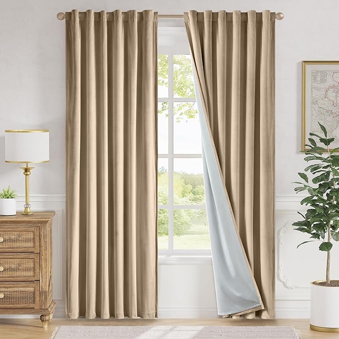 Lazzzy Cream Blackout Velvet Curtains 84 Inch Long Thermal Insulated Room by Lazzzy