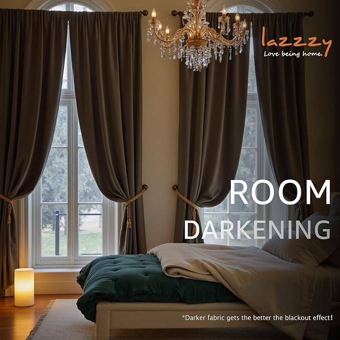 Lazzzy Velvet Blackout Extra Long Curtains Thermal Insulated Room Window Drapes - Image 5