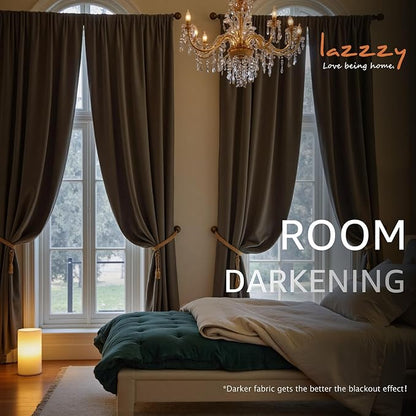 Lazzzy Velvet Blackout Curtains Thermal Insulated Room Window Drapes Super Soft - Image 5