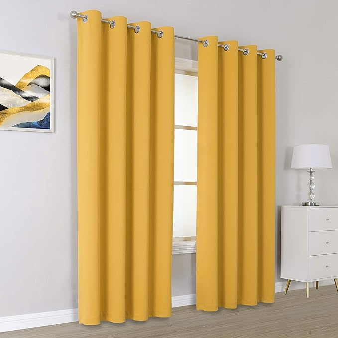 DUALIFE Yellow Solid Curtains 96 Inch Length Blackout Curtain Panels - Image 2