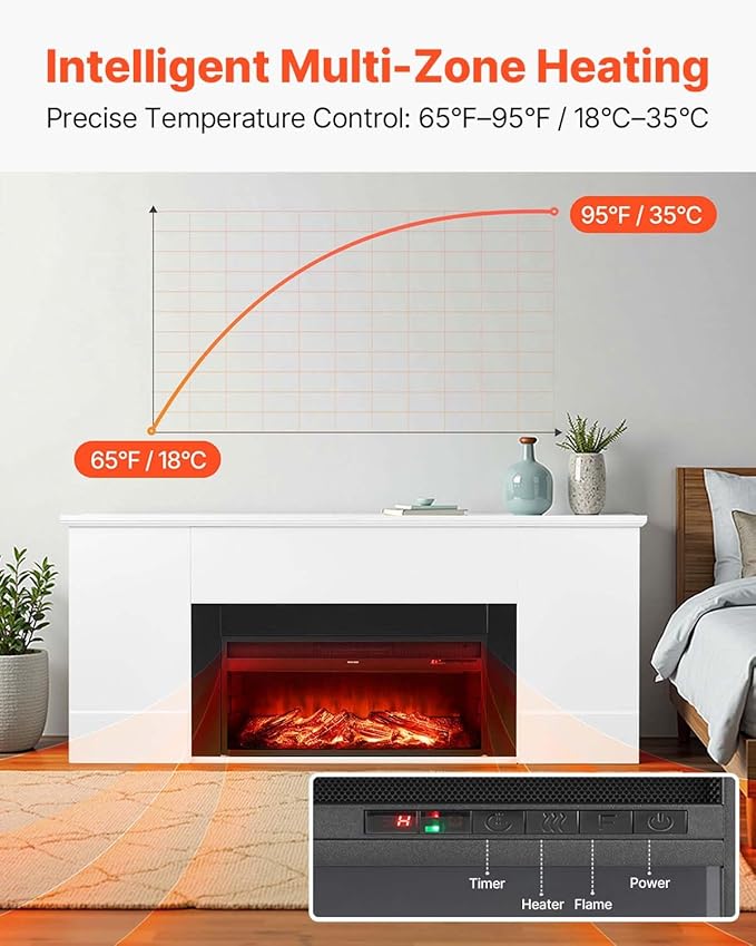 VEVOR 75-Inch Freestanding Fireplace, 1500W 5120 BTU Electric Fireplace Heater - Image 3