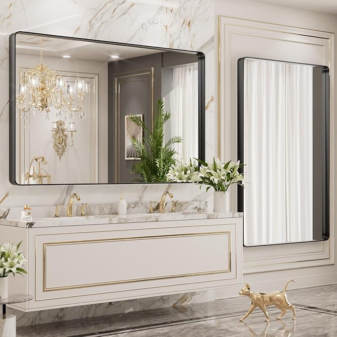 LOAAO 48X40 Inch Black Metal Framed Bathroom Mirror - Image 4