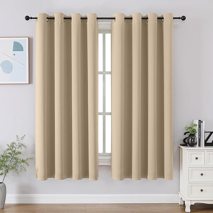 CUCRAF Light Beige Blackout Curtains 54 inch Length, Thermal Insulated Room by CUCRAF
