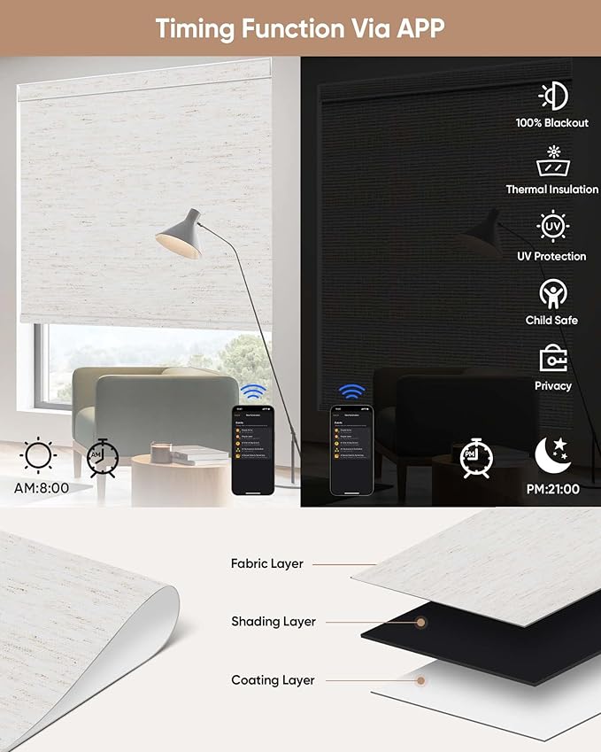 Kincmo Motorized Blinds with Remote, 100% Blackout Motorized Roller Shades Work - Image 5