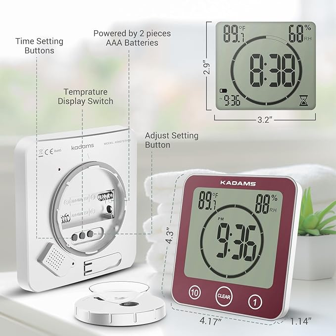 KADAMS Shower Clock Waterproof Bathroom Timer – Digital Wall Clock - Image 6