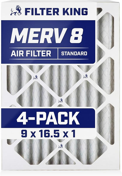 Filter King 9x16.5x1 Air Filter | 4-PACK | MERV 8 HVAC Pleated A/C Furnace by FilterKing