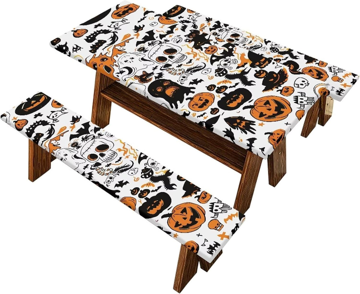 Halloween Pattern Camping Table Covers with Seat Covers Waterproof Picnic Out...