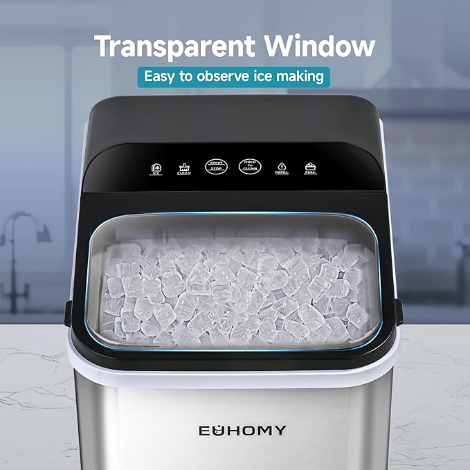 EUHOMY Nugget Ice Makers Countertop, Ready in 8 Mins, Self-Cleaning, Portable - Image 7