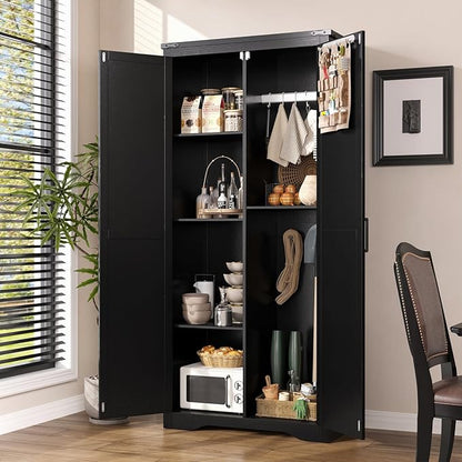 Tall Storage Cabinet with Adjustable Shelves, Farmhouse Pantry Organize with 2 - Image 4